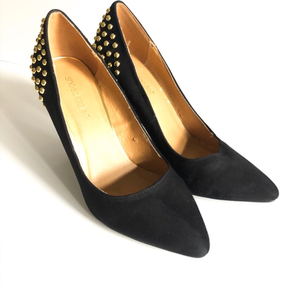 Shoe Dazzle Black & Gold Beaded Heels - Picture 3 of 8
